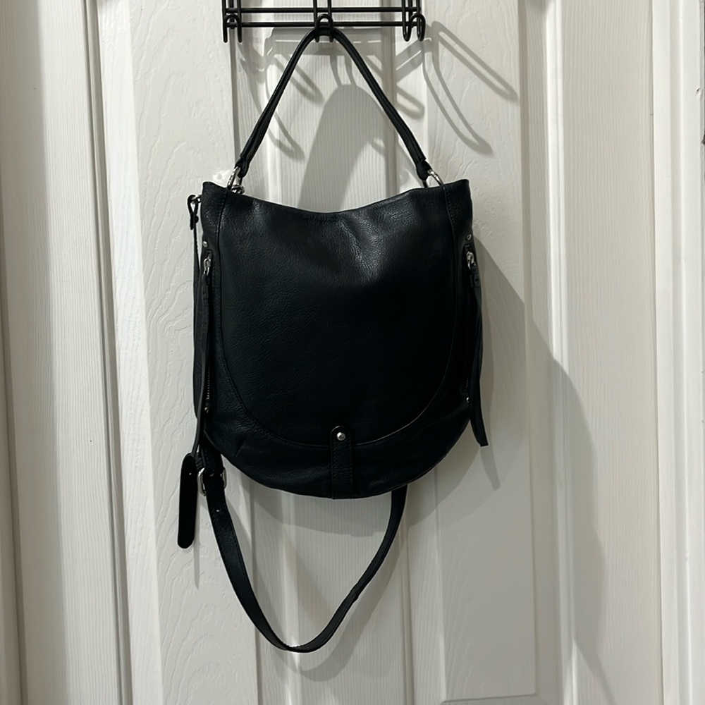 Tano black genuine leather crossbody handbag shoulder bag EUC
